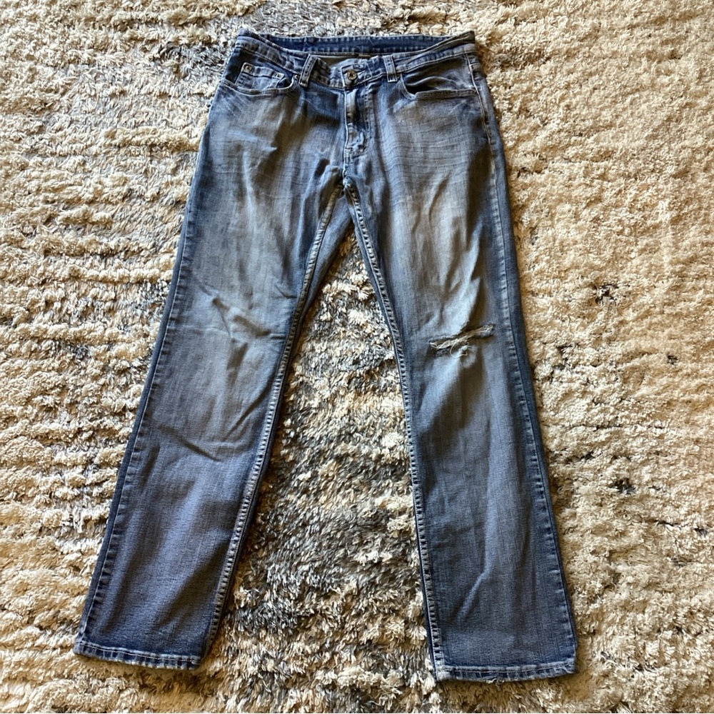 FLYPAPER Blue Jeans Light Wash Denim Faded Straight Distressed Men’s 33x32